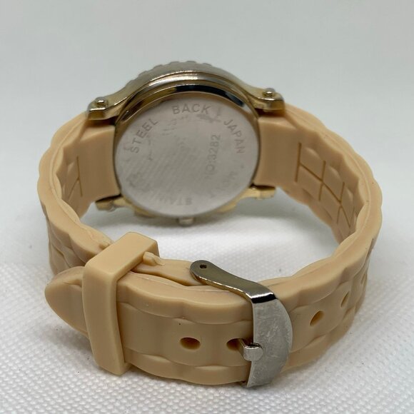 Women quartz watch floating crystals dial 40mm round analog silicone running - Picture 4 of 6